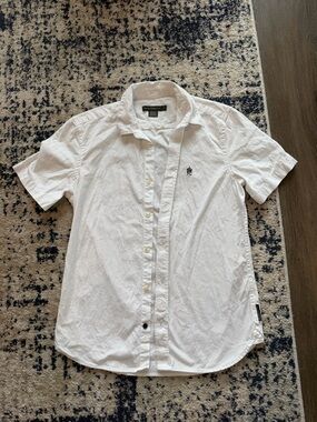 Men's White Short-Sleeve Button-Down Shirt FRENCH CONNECTION